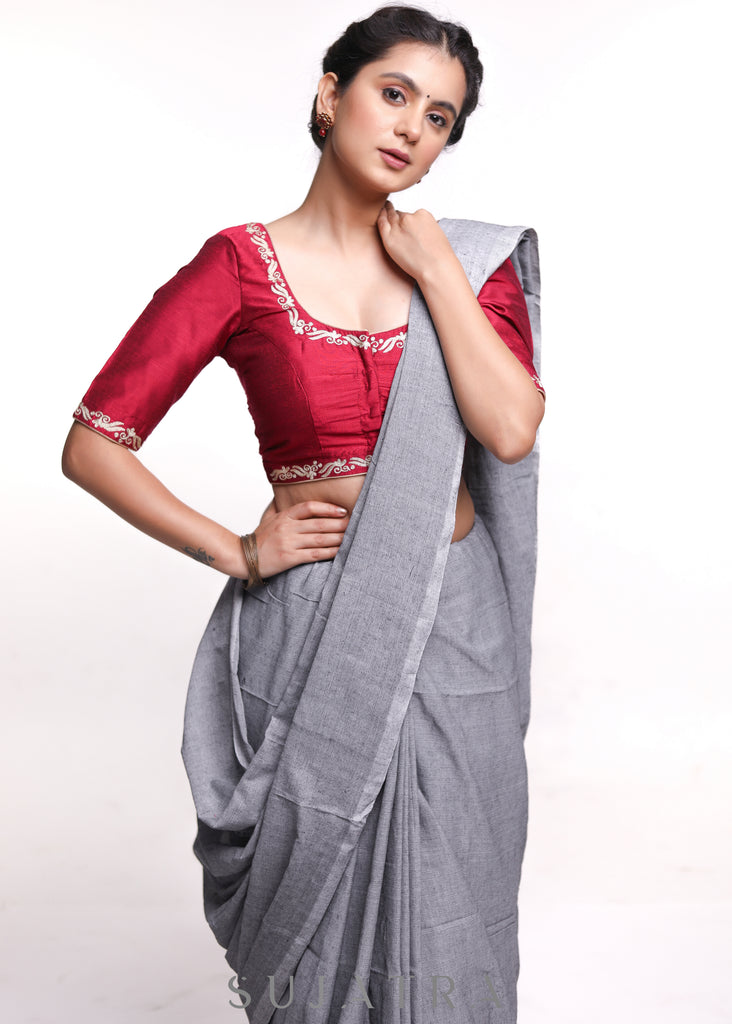 Maroon Cotton Silk Embroidered Blouse