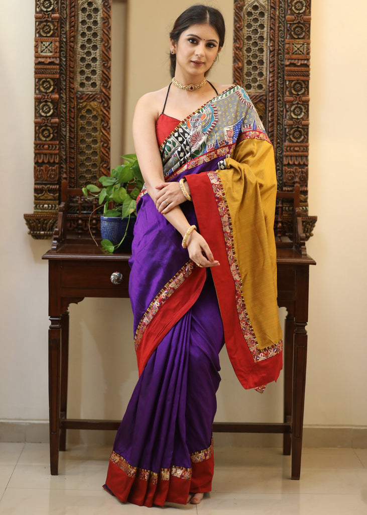 Handloom Purple Pure Katan Silk Banarasi Saree With Kadhwa Meenakari B –  WeaverStory