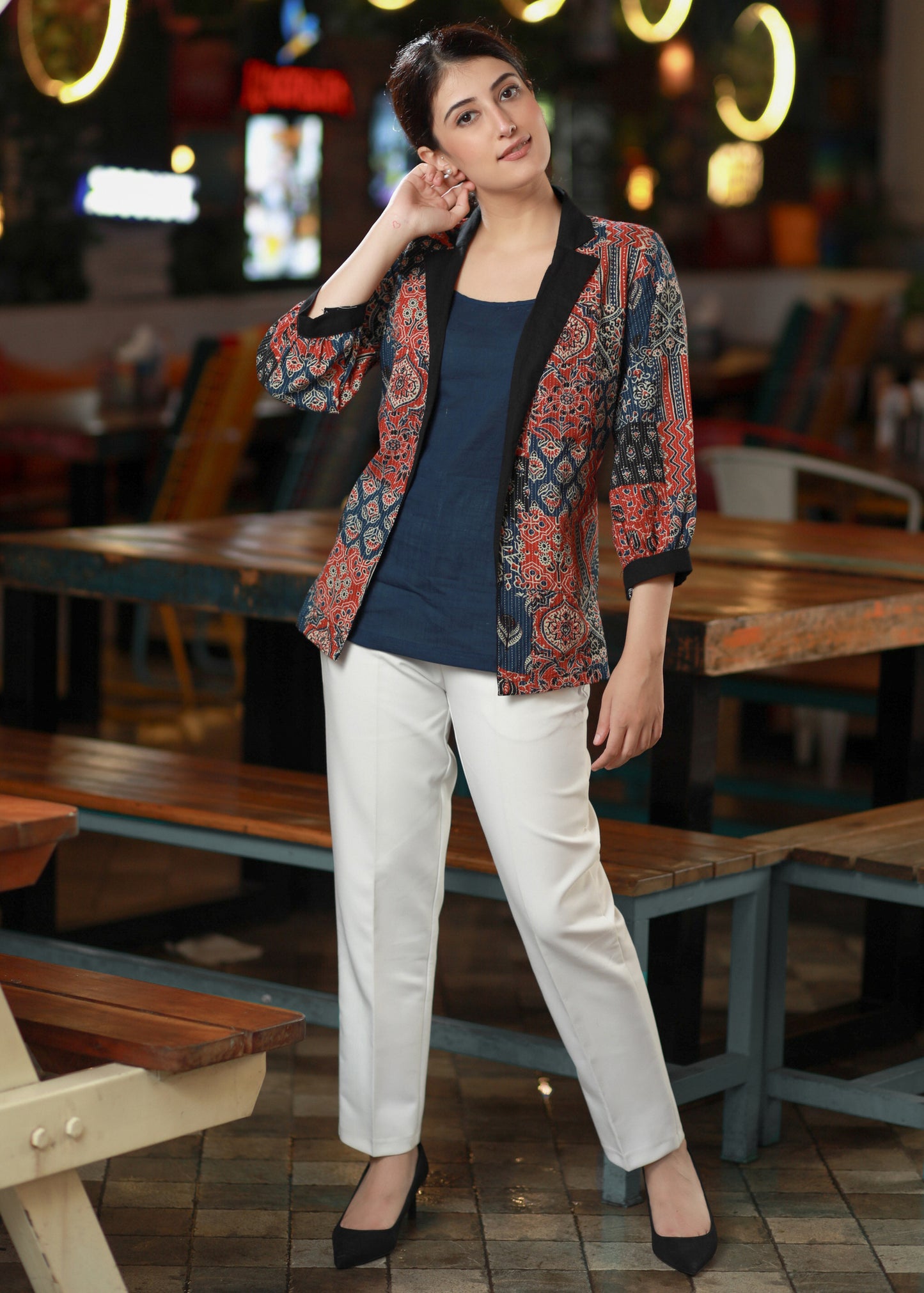 Exclusive Cotton Patchwork Jacket with Navy Blue Inner - pant optional
