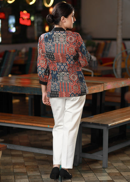 Exclusive Cotton Patchwork Jacket with Navy Blue Inner - pant optional