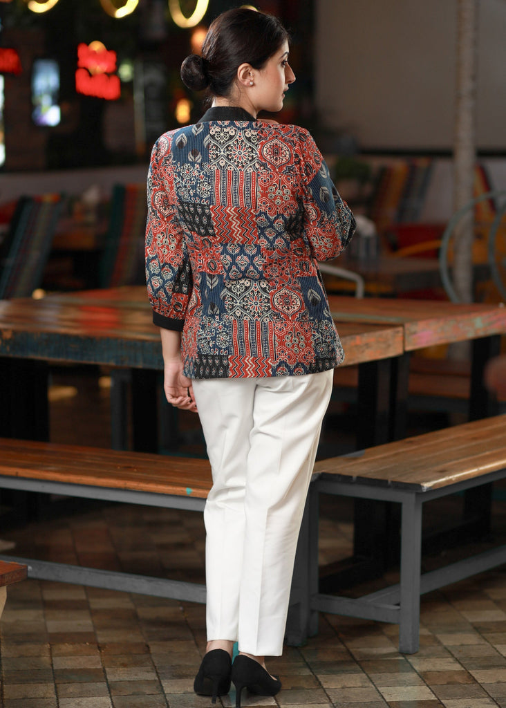 Exclusive Cotton Patchwork Jacket with Navy Blue Inner