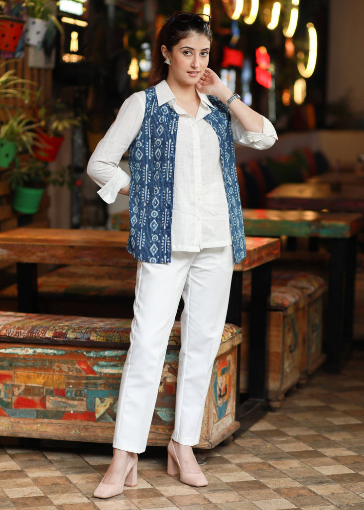 Stylish Indigo Kantha Sleeveless Jacket