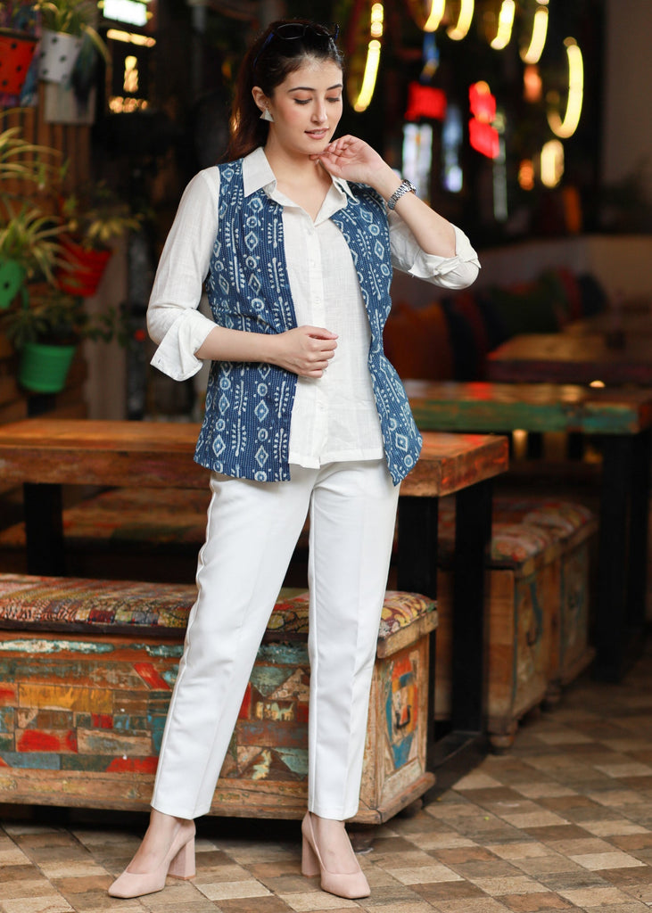 Stylish Indigo Kantha Sleeveless Jacket