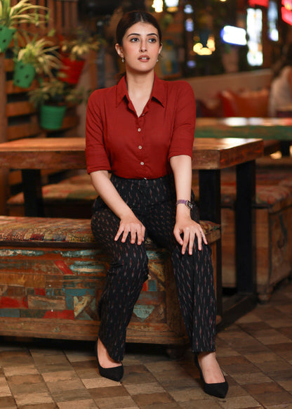 Classy Black Ikat Formal Pant with Optional Maroon Shirt