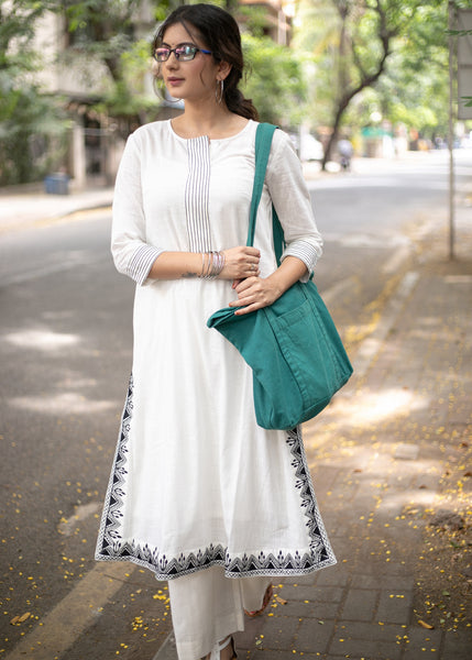 Off-White Kurti with Red Patches