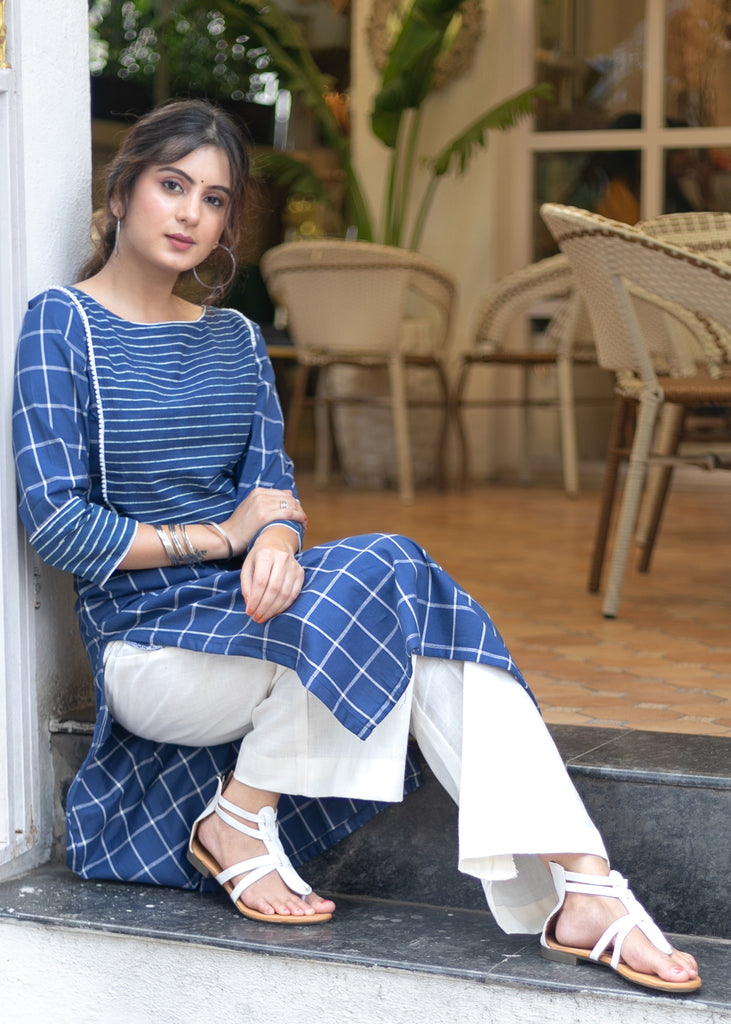 Embroidered And Sequence Navy Blue Kurti – Chini Namak