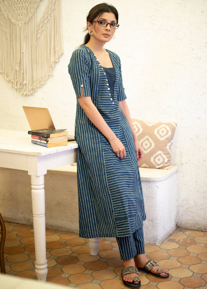 Dussehra Sale — Exclusive Indigo Cotton Comfort kurta Pant Set - Stole Optional