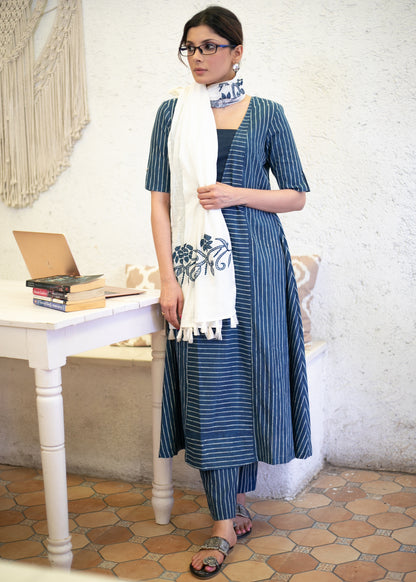 Dussehra Sale — Exclusive Indigo Cotton Comfort kurta Pant Set - Stole Optional