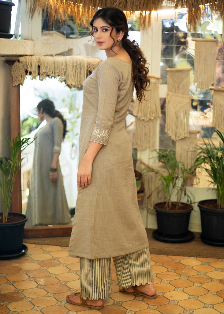 Elegant Cotton Embroidered Kurta - Pant Optional