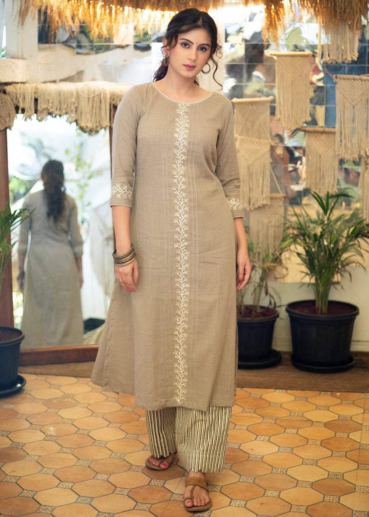 Elegant Cotton Embroidered Kurta - Pant Optional