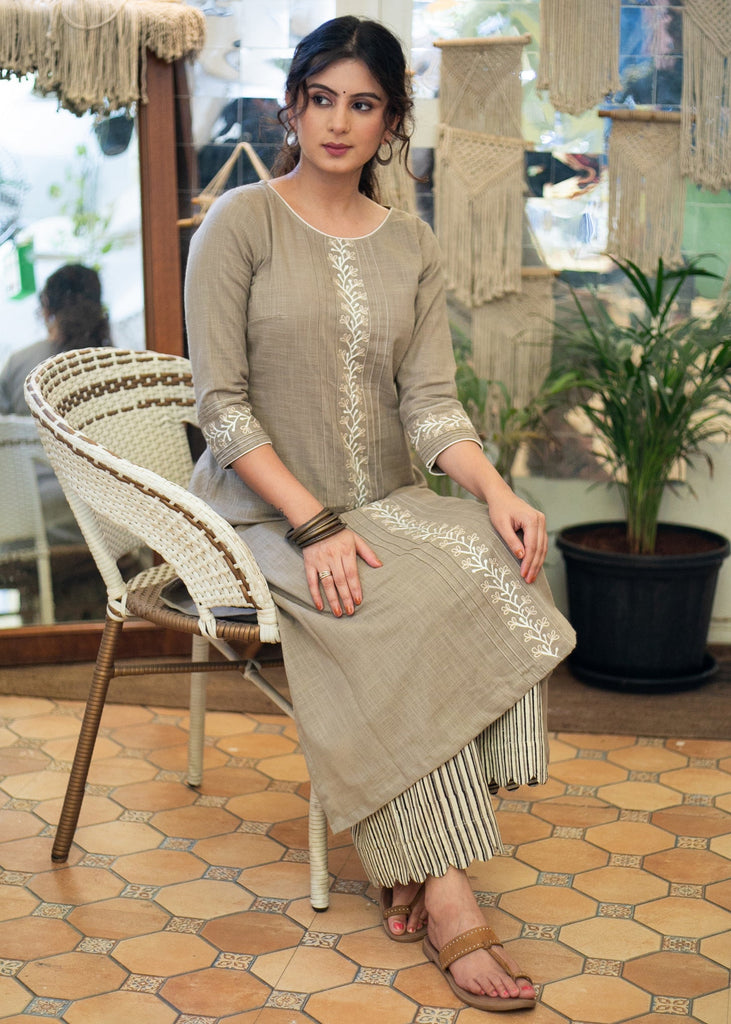 Elegant Cotton Embroidered Kurta - Pant Optional