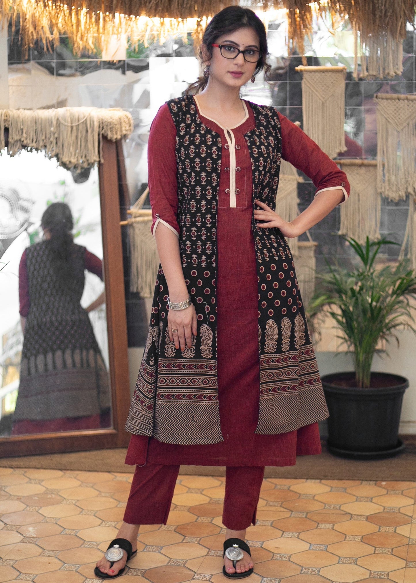 Long Ajrakh Shrug