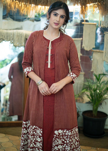 Long Ajrakh Shrug with Embroidery