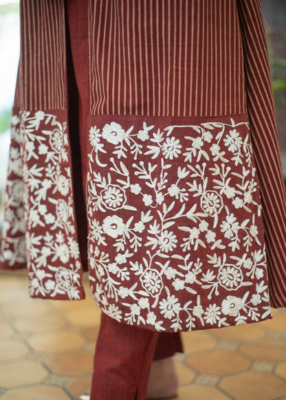 Long Ajrakh Shrug with Embroidery