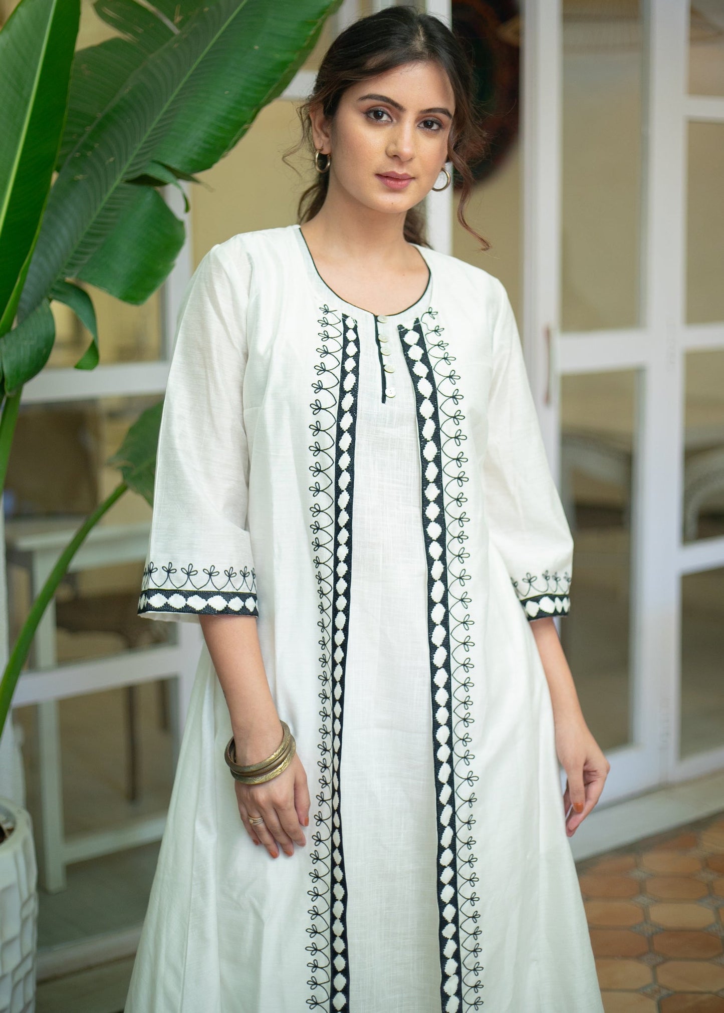 Long Embroidered Chanderi Shrug