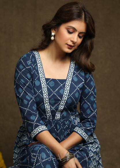 Trendy Indigo Combination A-Line Kurta - Pant Optional