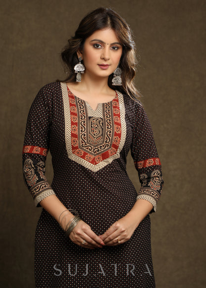 Exquisite Black Cotton Ajrakh Combination Kurta