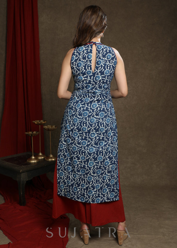 Exclusive Indigo Halter Neck Kurta - Palazzo Optional