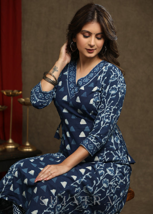 Elegant Indigo Combination A-Line Kurta - Pant optional