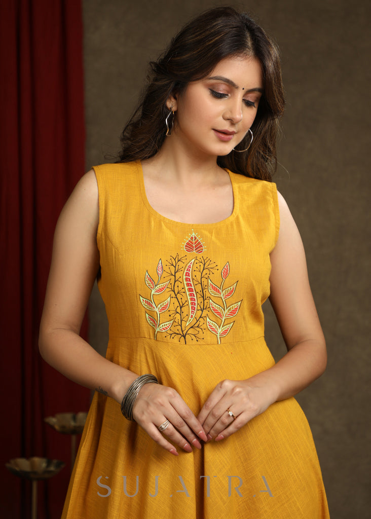 Beautiful Multicolour Kantha Shrug - Hand Painted Mustard Kurta Optional