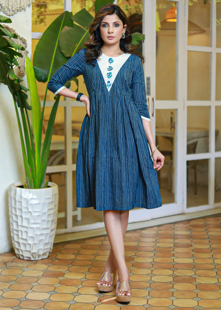 Exclusive Striped Cotton with Embroidered Yoke