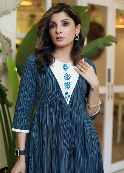 Exclusive Striped Cotton with Embroidered Yoke