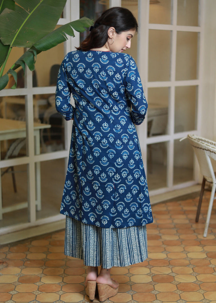 Elegant Indigo Striped Dress and Jacket