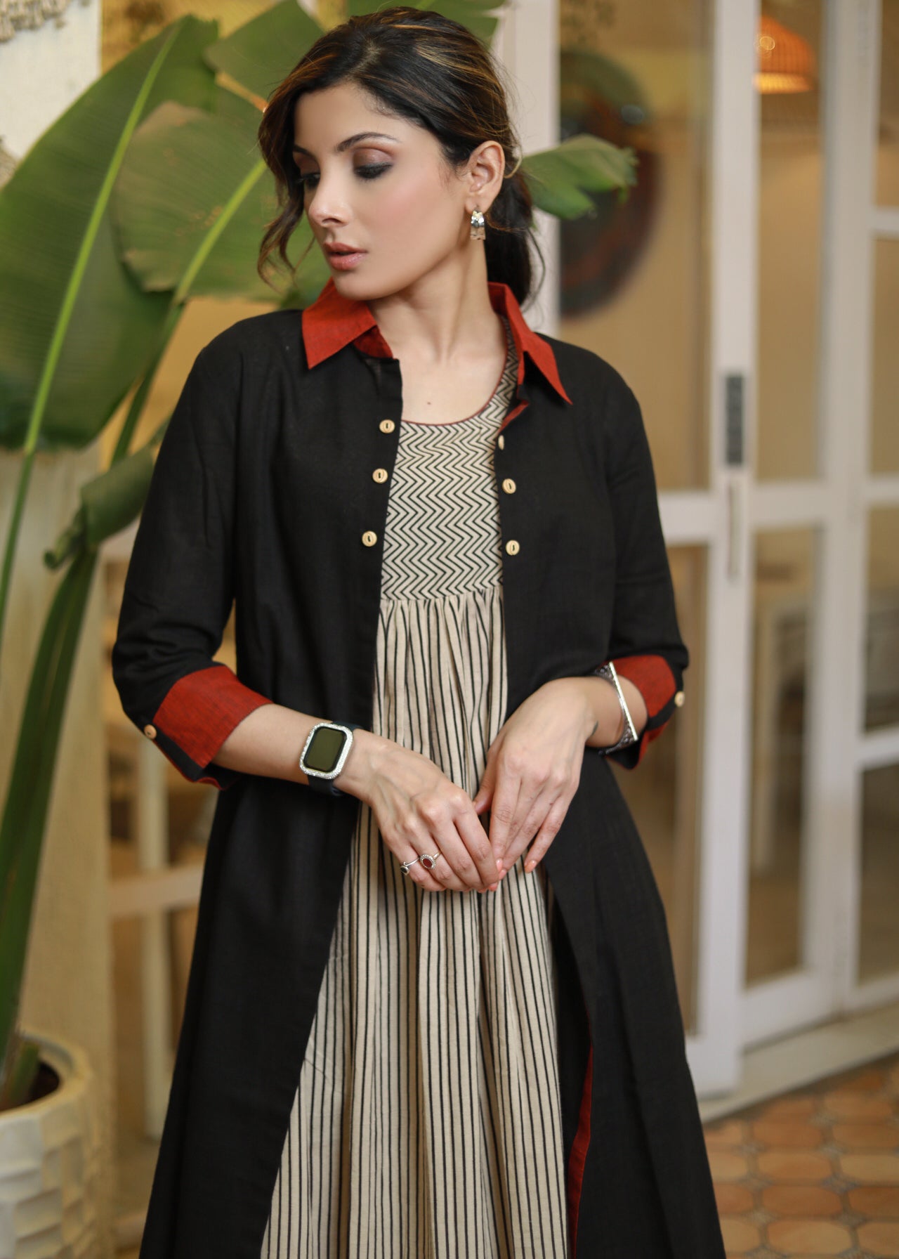Ajrakh Zigzag & striped dress - Jacket optional
