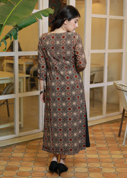 Black cotton slip dress - Ajrakh jacket optional