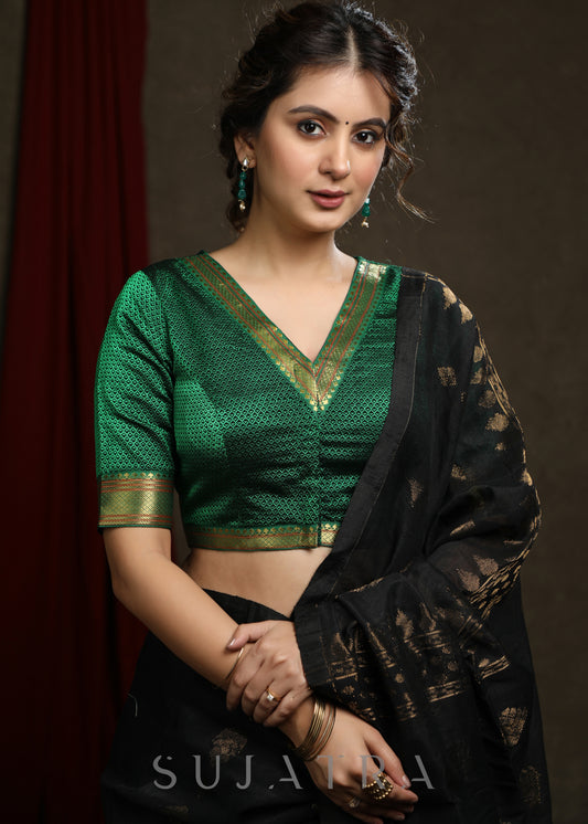 Beautiful Dark Green Khun Lace Highlighted Blouse