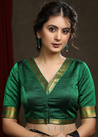 Beautiful Dark Green Khun Lace Highlighted Blouse