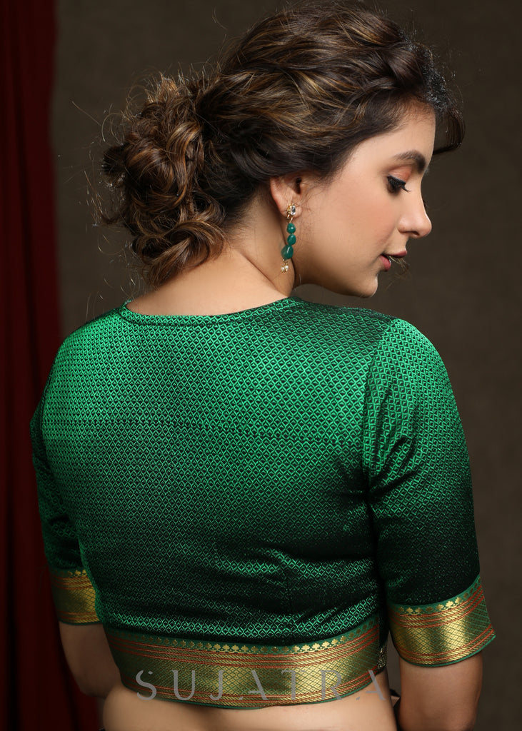 Beautiful Dark Green Khun Lace Highlighted Blouse