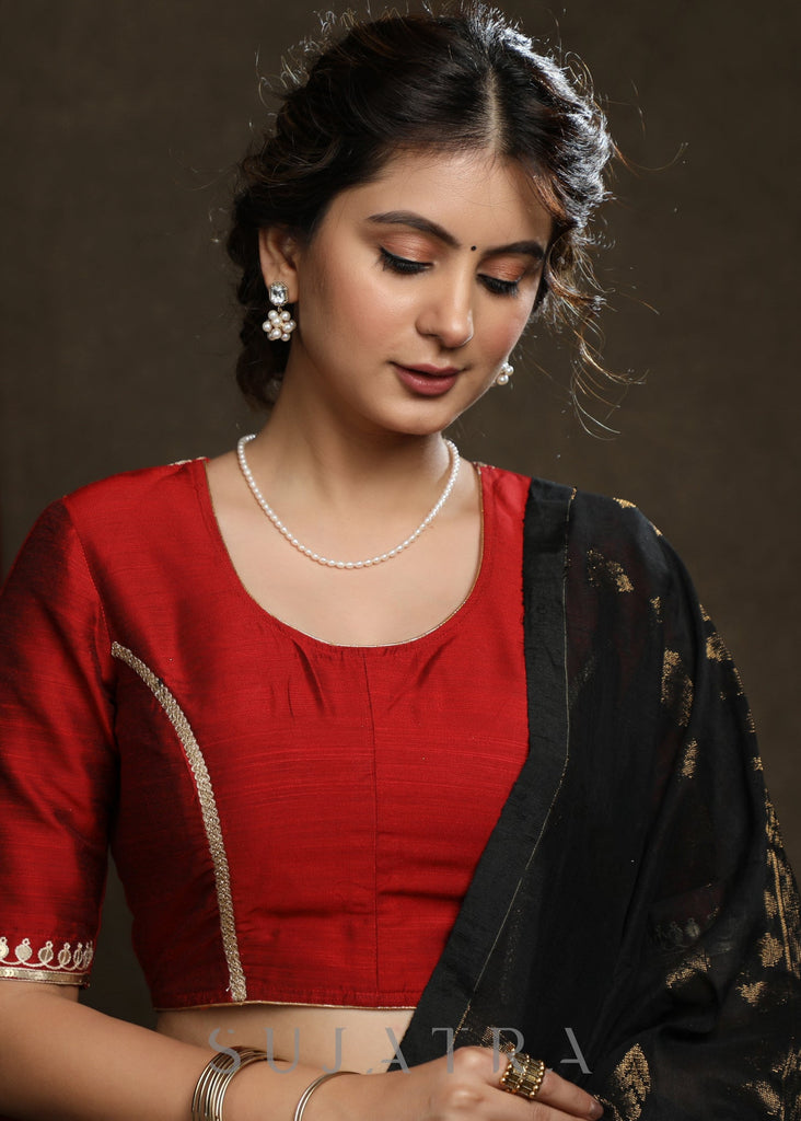 Graceful Hand Embroidered Maroon Cotton Silk Blouse