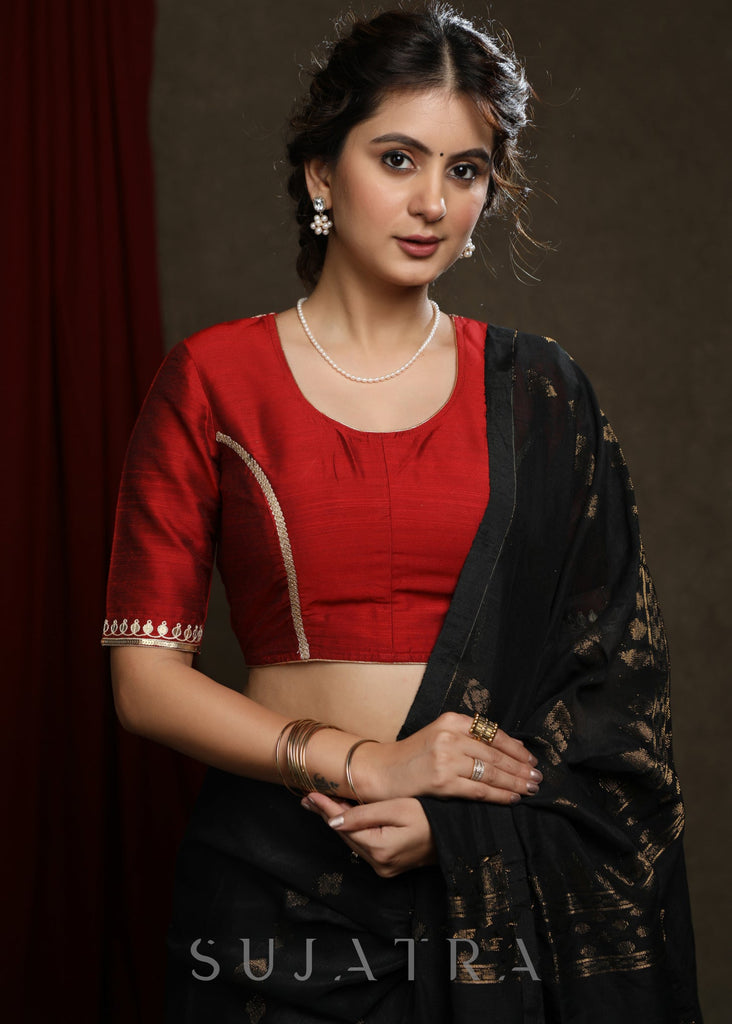 Graceful Hand Embroidered Maroon Cotton Silk Blouse