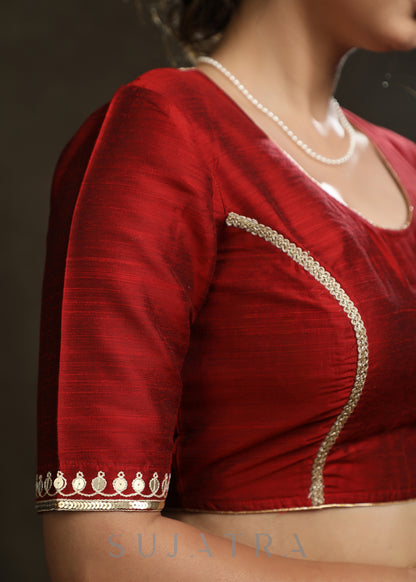 Graceful Hand Embroidered Maroon Cotton Silk Blouse