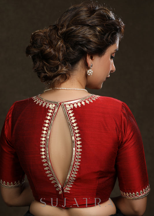 Graceful Hand Embroidered Maroon Cotton Silk Blouse