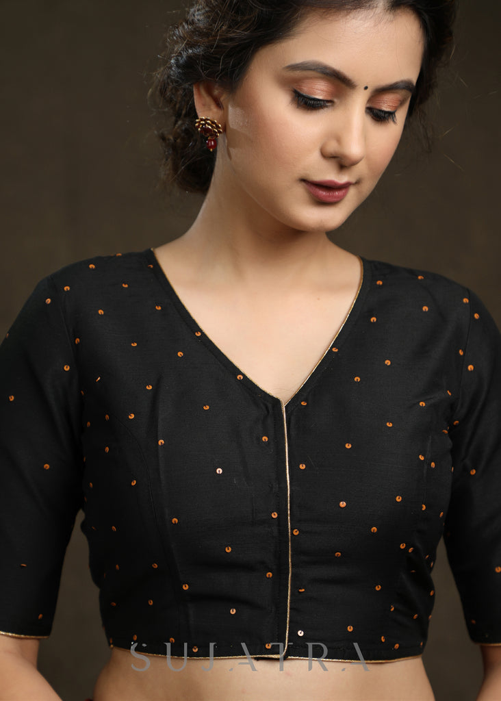 Hand Embroidered Black Cotton Silk blouse