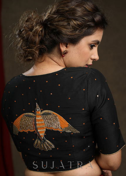 Hand Embroidered Black Cotton Silk blouse