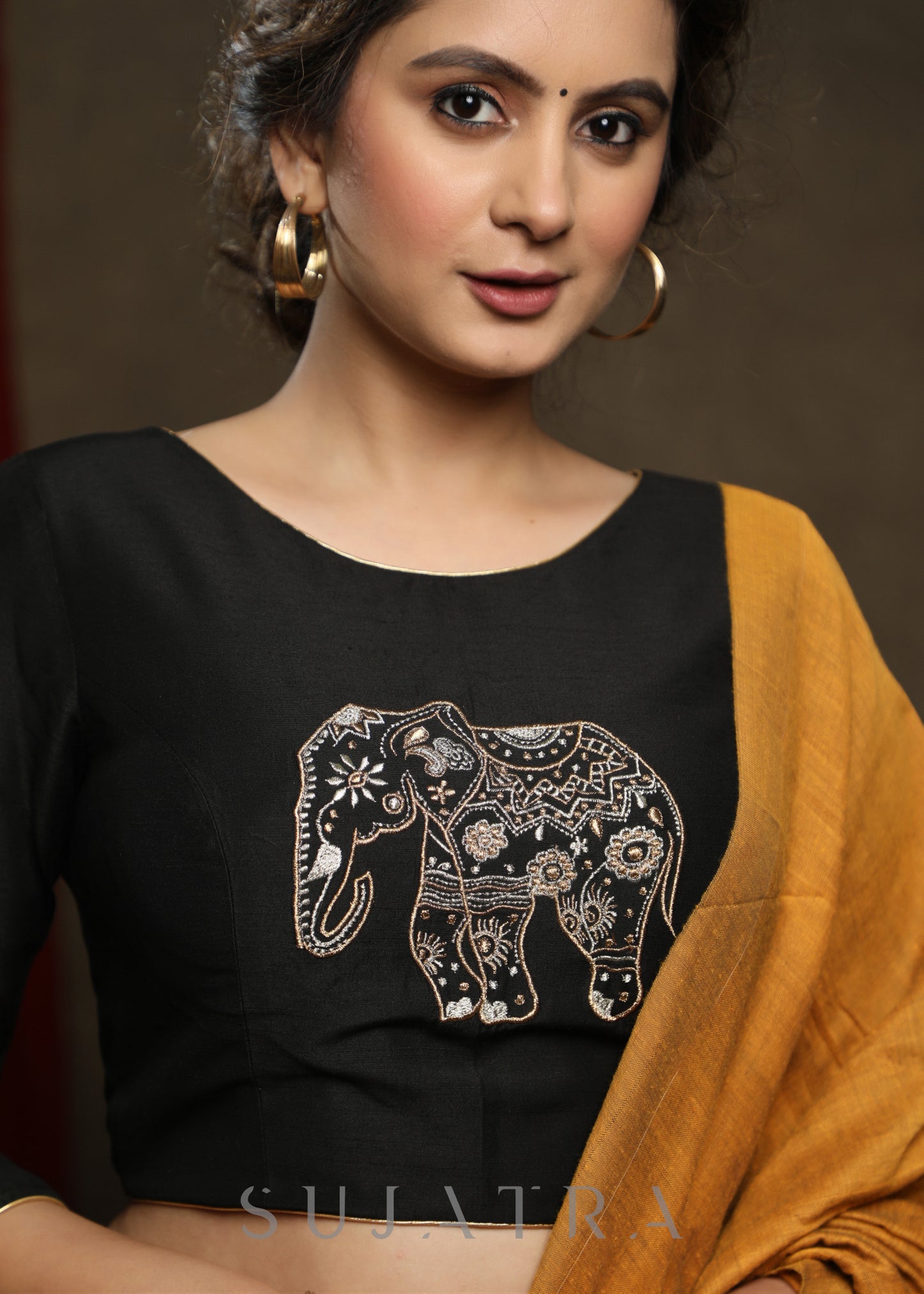 Black Thread Embroiderd Cotton Silk Blouse