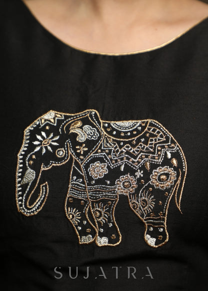 Black Thread Embroiderd Cotton Silk Blouse