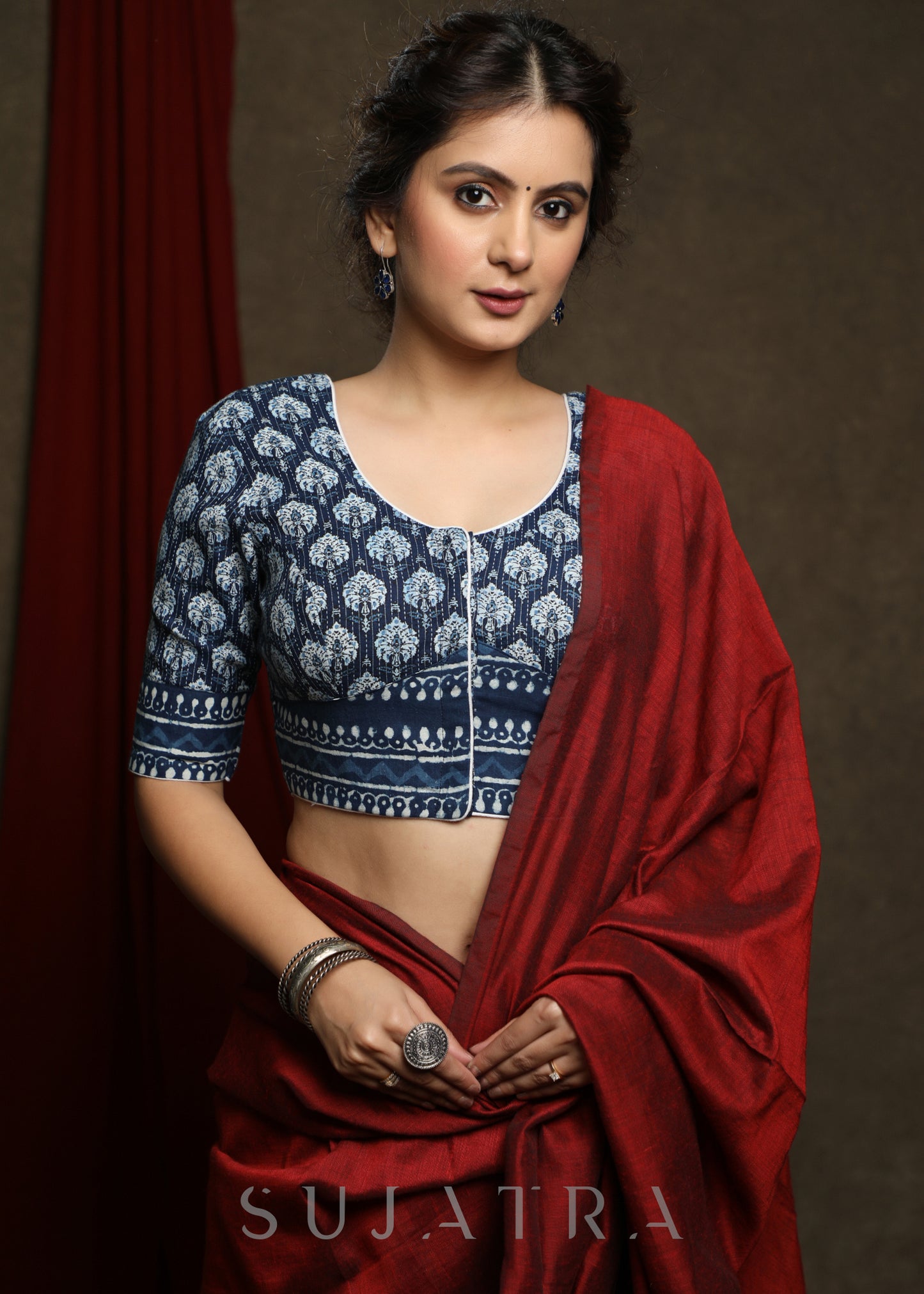 Stylish Cotton Indigo Combination Blouse