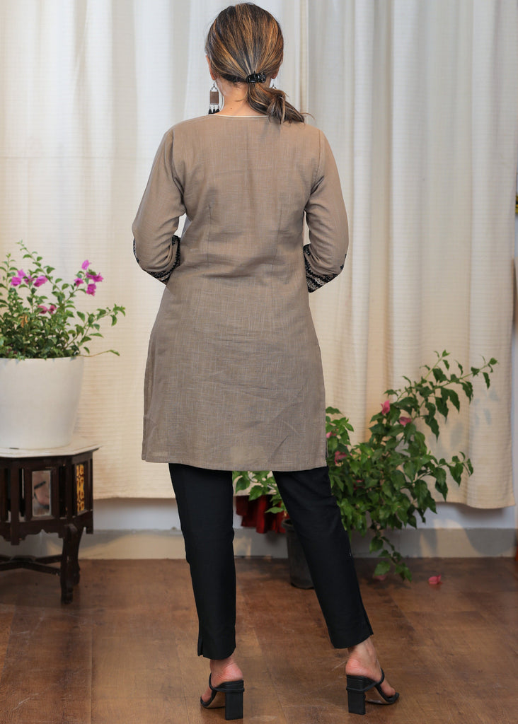 Cement Colour Cotton Tunic with beautiful Fine embroidery pattern