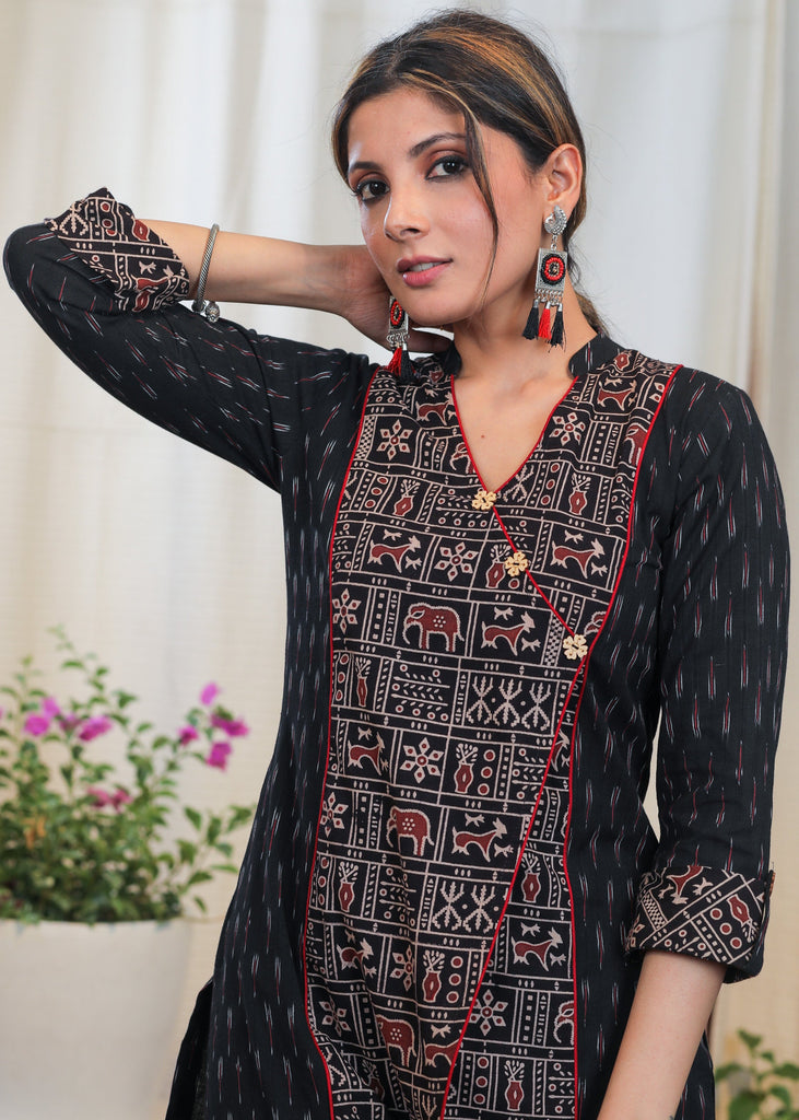 Elegant Cotton Ikat and Ajrakh Combination Tunic