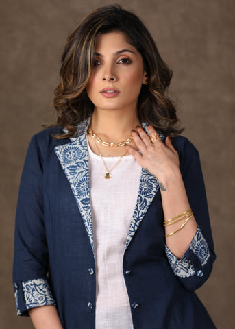 Indigo Blazer Jacket with White Top - 2 Piece (Jacket & Inner Set) Pants Optional