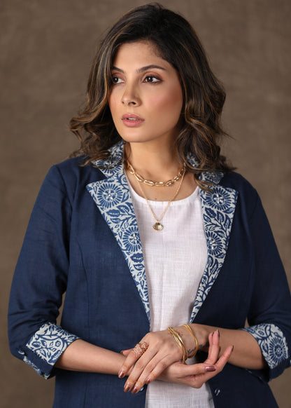 Indigo Blazer Jacket with White Top - 2 Piece (Jacket & Inner Set) Pants Optional