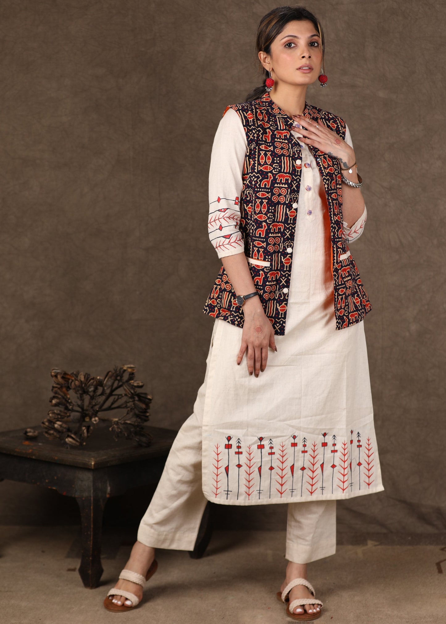 Exclusive Ajrakh printed Nehru Jacket - Kurta and Pant optional