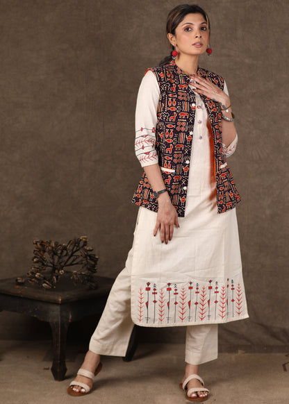 Exclusive Ajrakh printed Nehru Jacket - Kurta and Pant optional