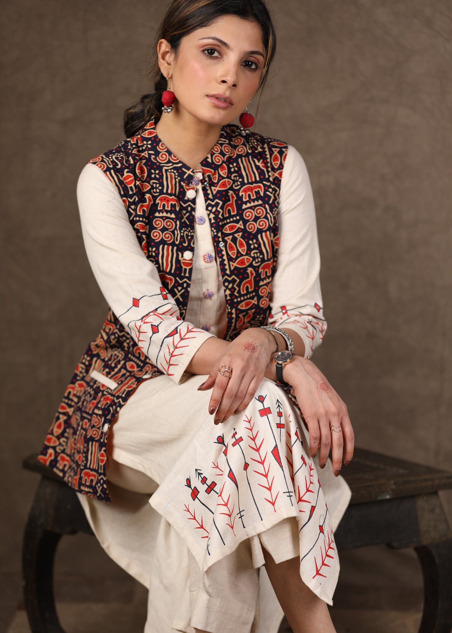 Exclusive Ajrakh printed Nehru Jacket - Kurta and Pant optional