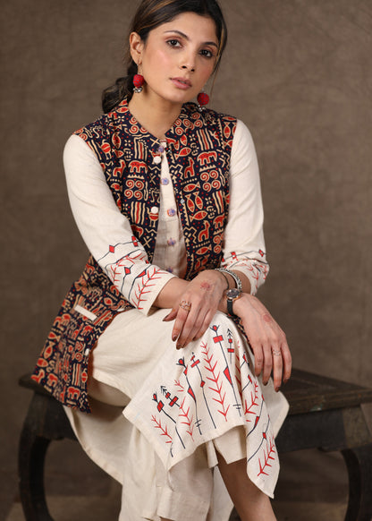 Exclusive Ajrakh printed Nehru Jacket - Kurta and Pant optional
