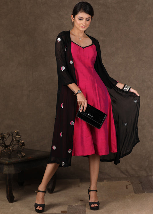 Black Georgette Shrug with Hand Mirror Work